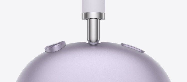 نمای نزدیک اتصال هدبند و گوشی هدفون AirPods Max 2 بنفش