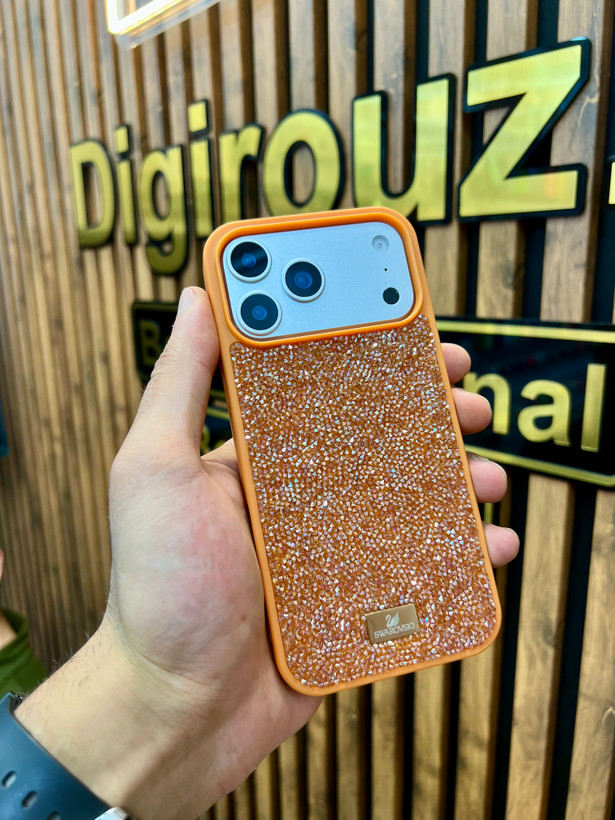 قاب فول نگین Swarovski Crystal Line آیفون 1۷ پرومکس رنگ Cosmic Orange