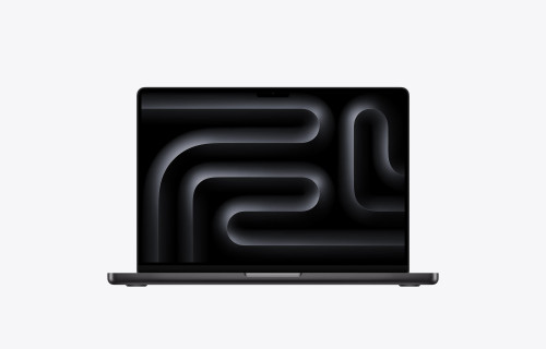 لپ تاپ اپل MacBook Pro 14 M5 Max مدل MGDU4 رنگ Space Black با رم 36 گیگابایت و حافظه 2 ترابایت، نمای روبهرو و نمایشگر روشن