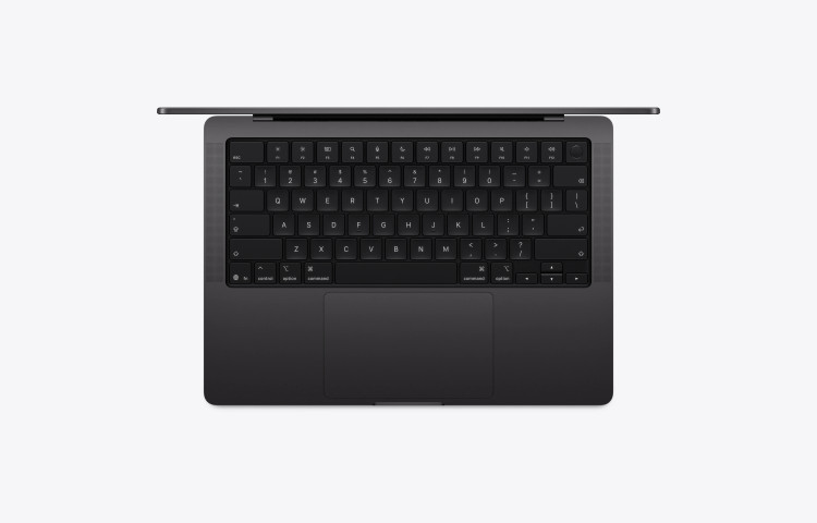 نمای بالا صفحه کلید و ترک پد MacBook Pro 14 ۲۰۲۶ M5 Max مدل MGDU4 رنگ مشکی فضایی