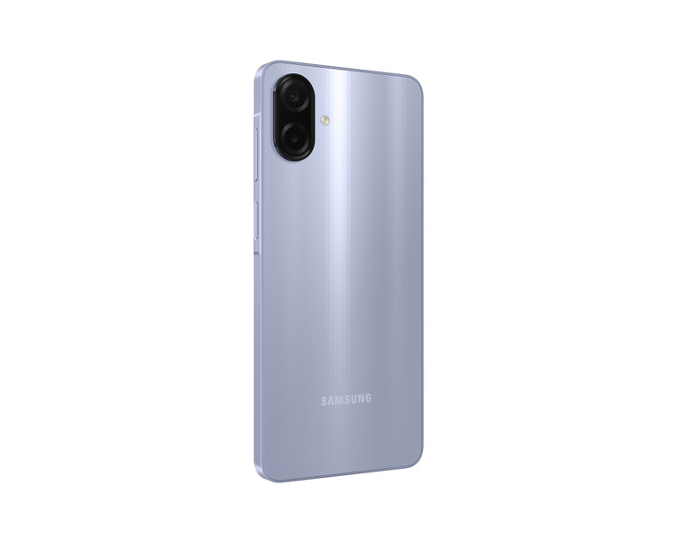 نمای سهرخ پشت گوشی Galaxy A07 بنفش با طراحی باریک