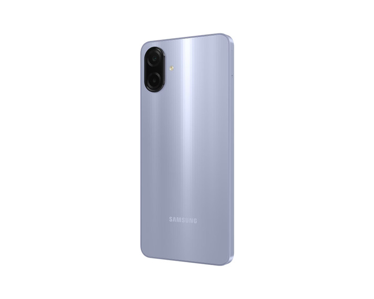 نمای سهرخ پشت Samsung Galaxy A07 رنگ بنفش از زاویه مخالف