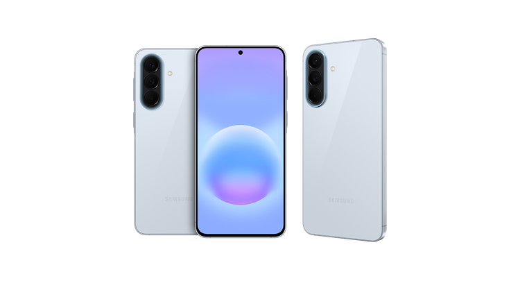 نمای جلو و پشت گوشی Samsung Galaxy A57 5G رنگ آبی یخی