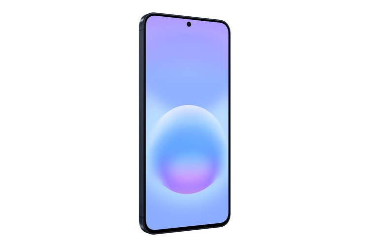 نمای زاویهدار جلوی Samsung Galaxy A57 5G با نمایشگر Super AMOLED Plus