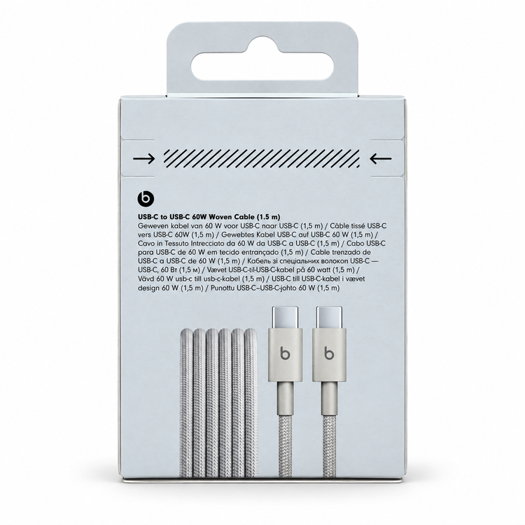 کابل اورجینال بیتز USB-C به USB-C توان ۶۰ وات طول ۱٫۵ متر_سفید