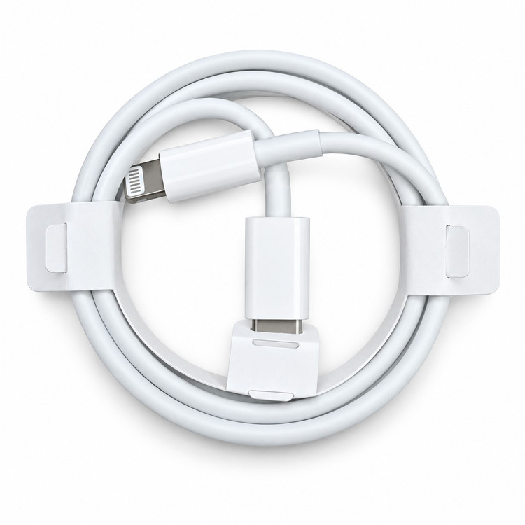 کابل سفید USB-C به لایتنینگ با نمایش کانکتورها