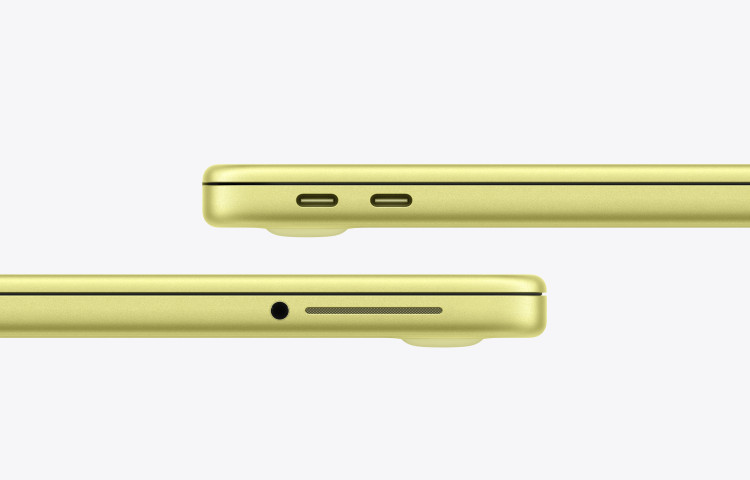 نمای جانبی مک بوک نئو ۲۵۶ گیگابایت رنگ Citrus مدل MHFD4 با طراحی باریک و درگاههای USB-C
