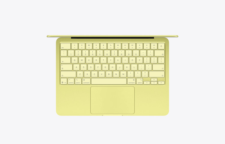 نمای کیبورد همرنگ بدنه MacBook Neo Citrus مدل MHFD4 با نمایشگر ۱۳ اینچی Liquid Retina
