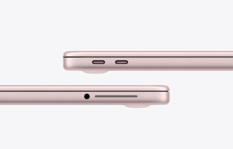 نمای درگاههای USB-C مک بوک Neo 13 مدل MHFH4 رنگ Blush با طراحی باریک بدنه