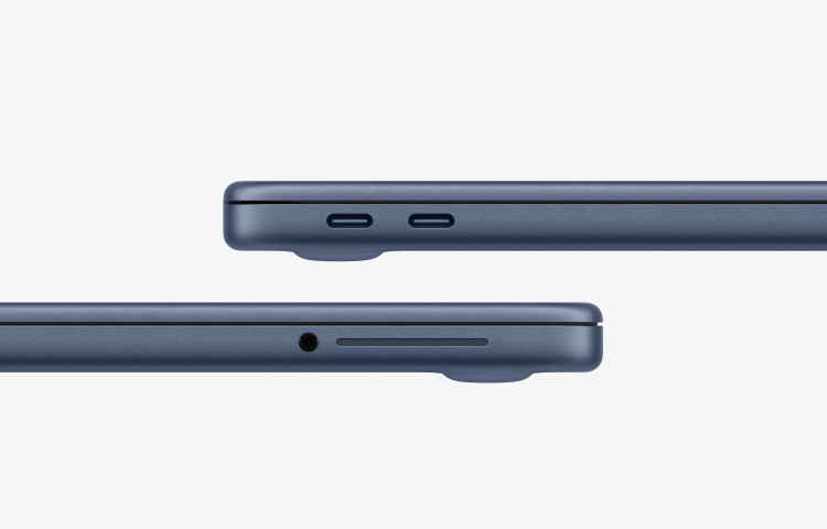 نمای درگاههای USB-C مکبوک نئو 512GB مدل MHFG4 رنگ ایندیگو با طراحی باریک بدنه